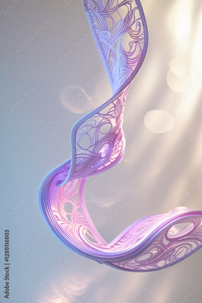 Poster colorful abstract ribbon gracefully suspended in soft light with intricate patterns and a gentle cur