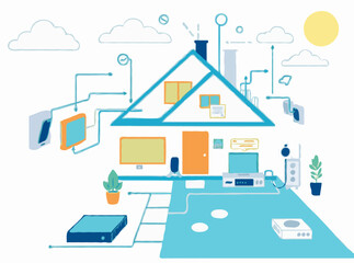 Automated House with IoT Devices Vector Art