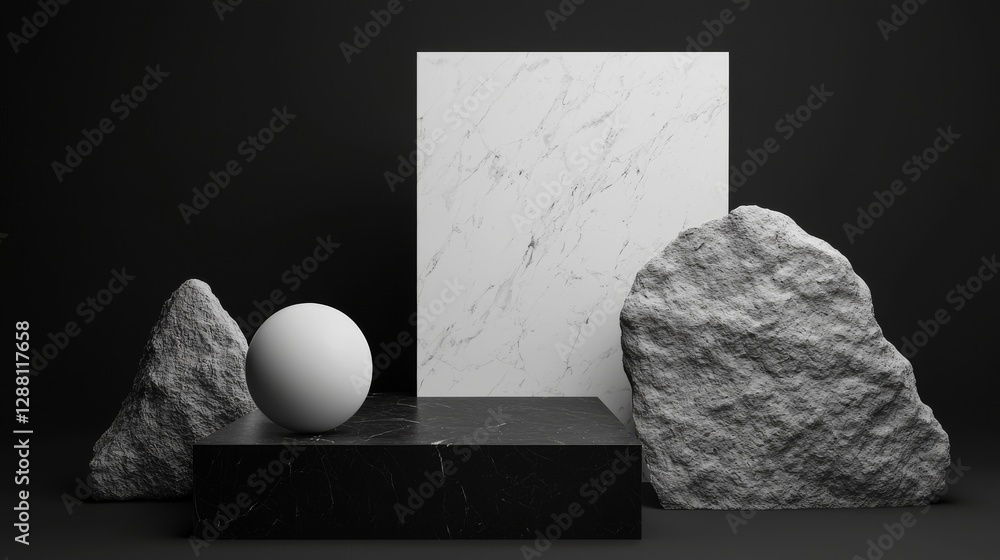 Aufkleber the abstract concept of minimal geometry is represented by a white marble rectangle table standing o
