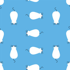Funny white mice hand drawn vector illustration. Cute mouse animal in flat style seamless pattern for kids fabric or wallpaper.
