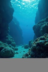 Fototapeta premium Intense blue, underwater scene, rough texture , ripple, waves