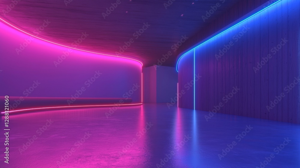 Poster an abstract, futuristic ultraviolet background with a cyber screen and glowing neon lights is showca