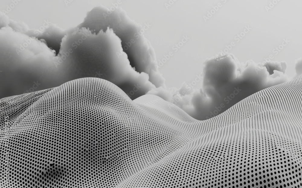Poster the image features a detailed abstract shape rendered in 3d, placed on a futuristic background with 