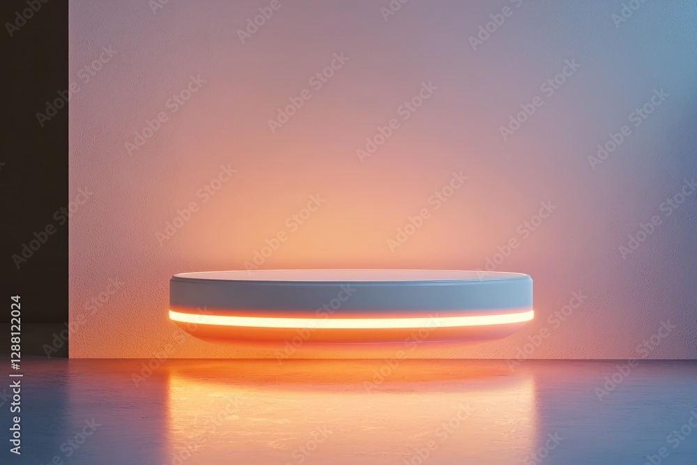 Poster 3d floating podium with glowing accents, perfect for displaying products and branding logos.
