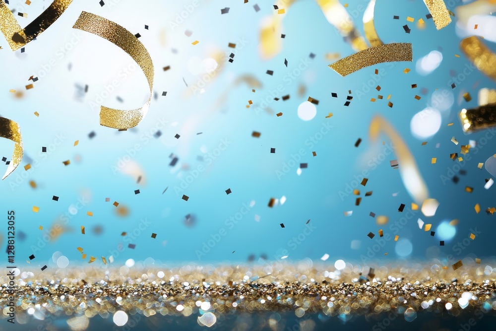 Poster the background is a beautiful christmas display with abstract glitter bokeh and scattered gold spark