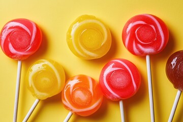 Bright, colorful lollipops arranged playfully against sunny yell