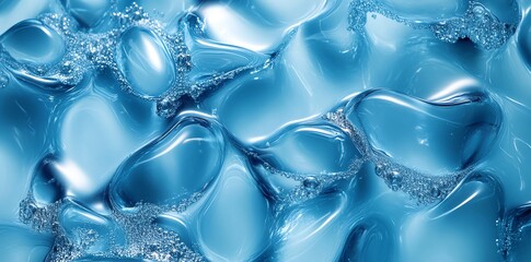 Bubbling Blue Gel Background with Glossy Surface and Shiny Details