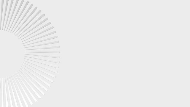 Modern animated motion background. Rotating white circle of petals with free space for text on white background.