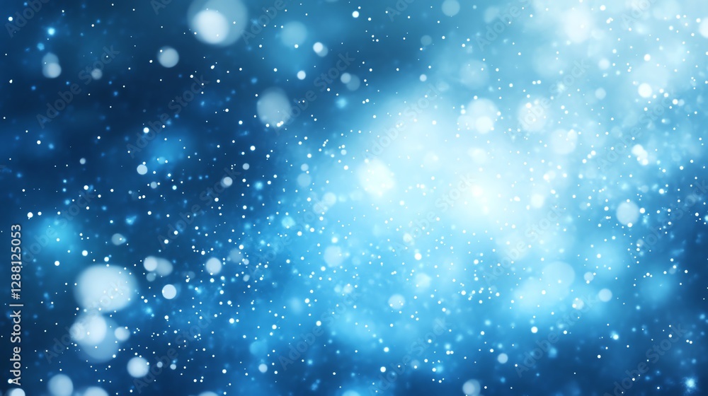 Poster sparkling light effects on dark blue background with floating particles