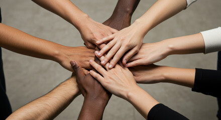 Group of hands joining together in unity