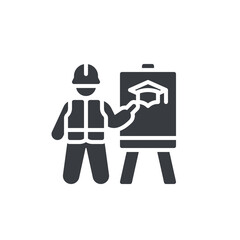 A worker with PPE attending training vector icon