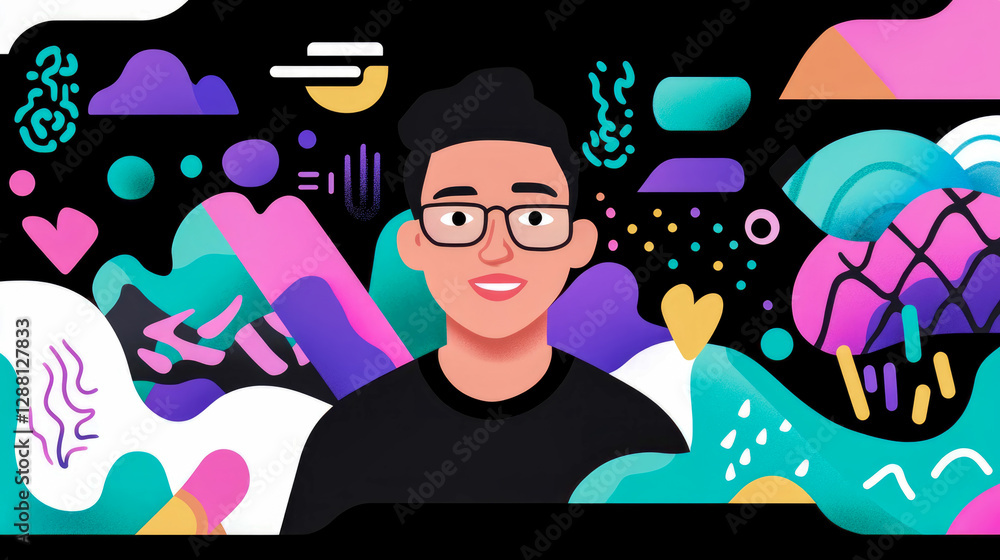 Poster modern portrait with abstract colorful elements, for a website header