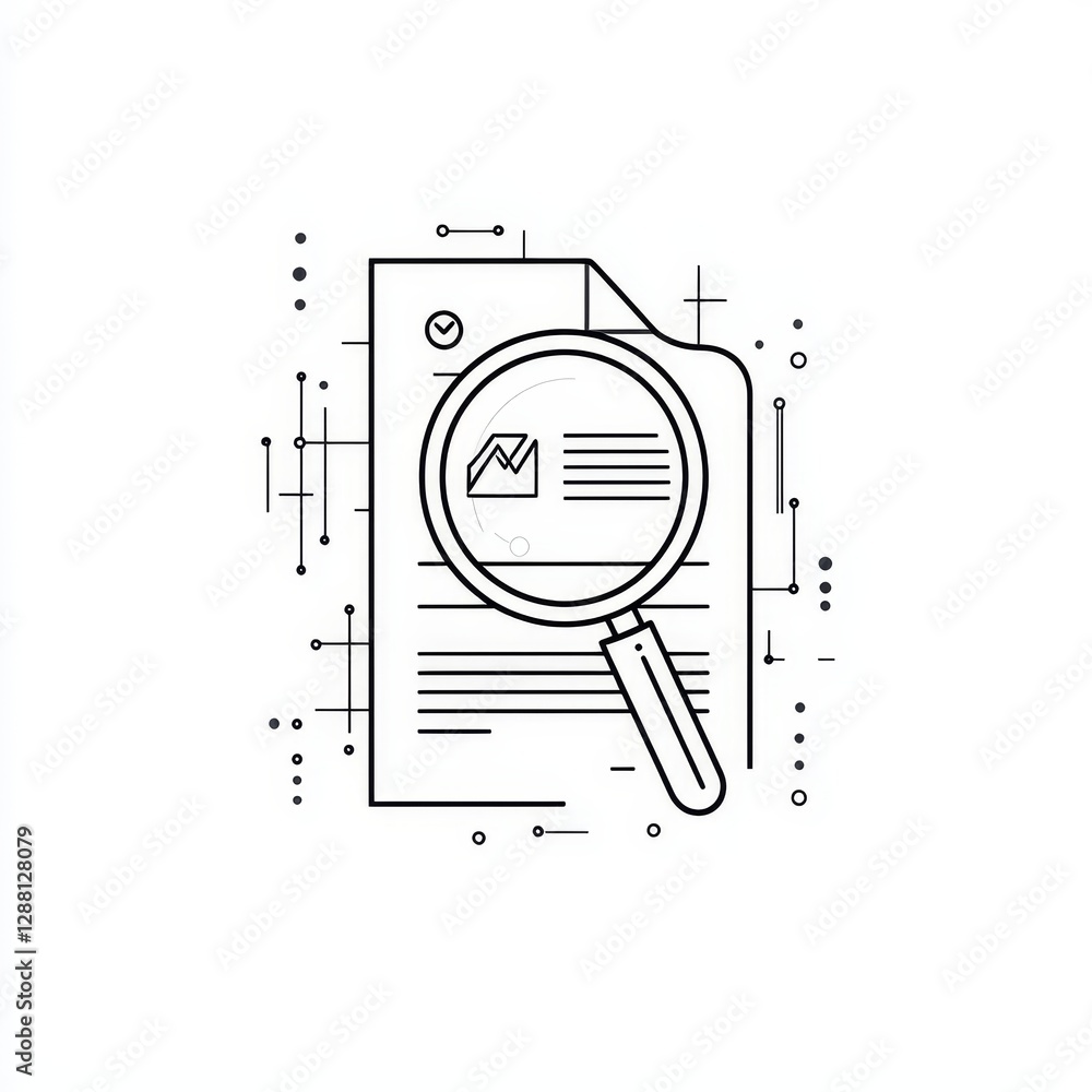 Poster an icon representing audit and data analysis is depicted as a thin line assessment, characterized by