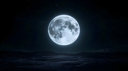 Full Moon Over Dark Landscape at Night
