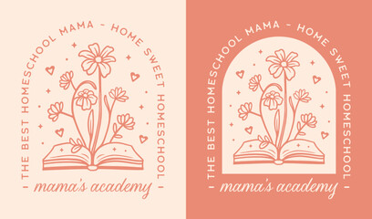 Homeschool mom the best mama's academy home sweet quotes mother's day gift cute printable card shirt design. Homeschooling academia floral book flowers retro vintage pink aesthetic badge poster print.
