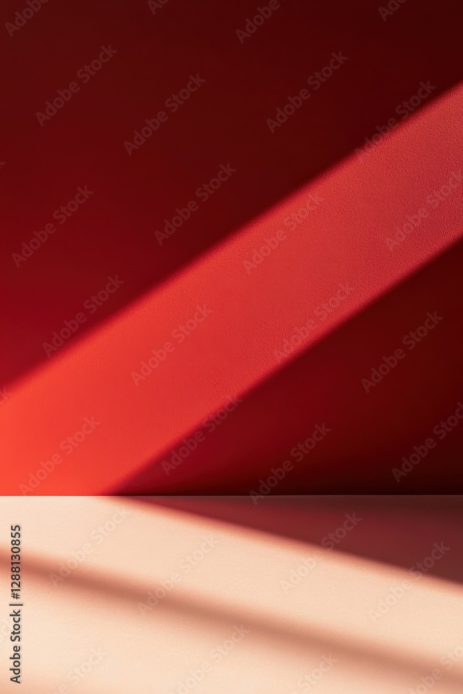 Poster abstract shot of a deep red wall and peach colored floor with shadow overlay for product placement