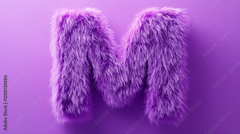 Poster furry purple letter m on a matching background with soft texture. creative typography and design con