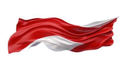 Waving flag with red and white colors representing national pride and identity in a vibrant display