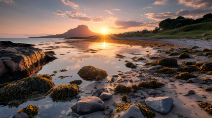 Nature's coastal rocks sunset reflections in landscape photography