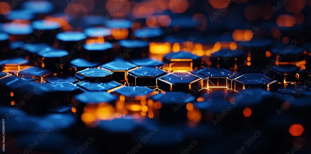 Poster the background features an abstract hexagon design illuminated by glowing lights, all made possible 