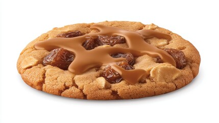 Delicious Luxury Cookie with Raisins and Drizzle on a Clean White Background