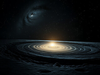 Fototapeta premium Celestial aurora vortex. glowing spiral galaxy with radiant ribbons of light in space