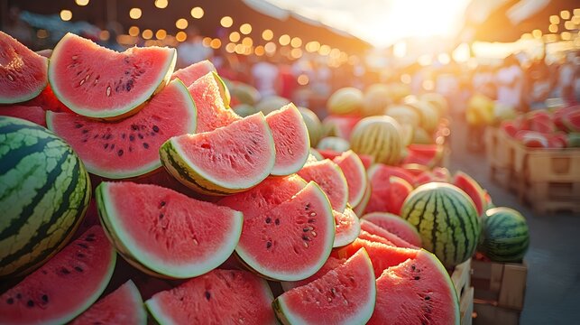 Vibrant Watermelon Festival Stand with Cheerful Summer Crowds