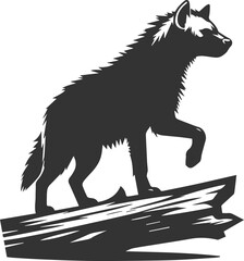 A hyena standing on a log, one paw lifted vector animal silhouette