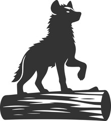 A hyena standing on a log, one paw lifted vector animal silhouette