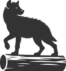 A hyena standing on a log, one paw lifted vector animal silhouette