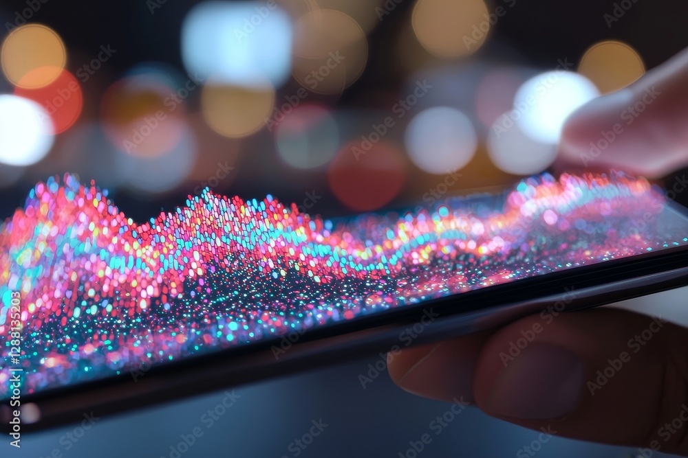 Poster data analytics, information technology, and global networking are represented by a phone, hologram, 