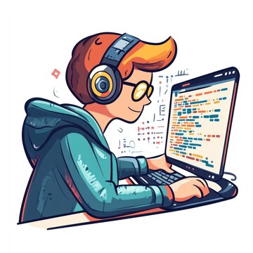 Coding Teenager at Computer