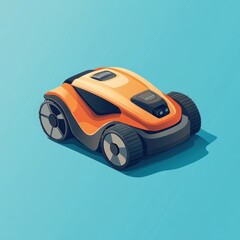 Orange Robotic Lawn Mower on a Blue Background