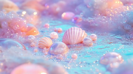 Underwater themes and requested a pastel cute style. Underwater, themes and requested a pastel cute style. Colorful shells floating in shimmering water.