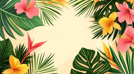 Vibrant Tropical Flowers and Leaves Background