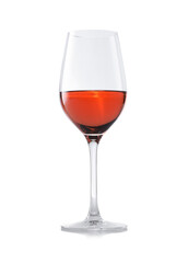 Rose wine in glass on white background
