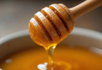 honey dripping from a wooden spoon