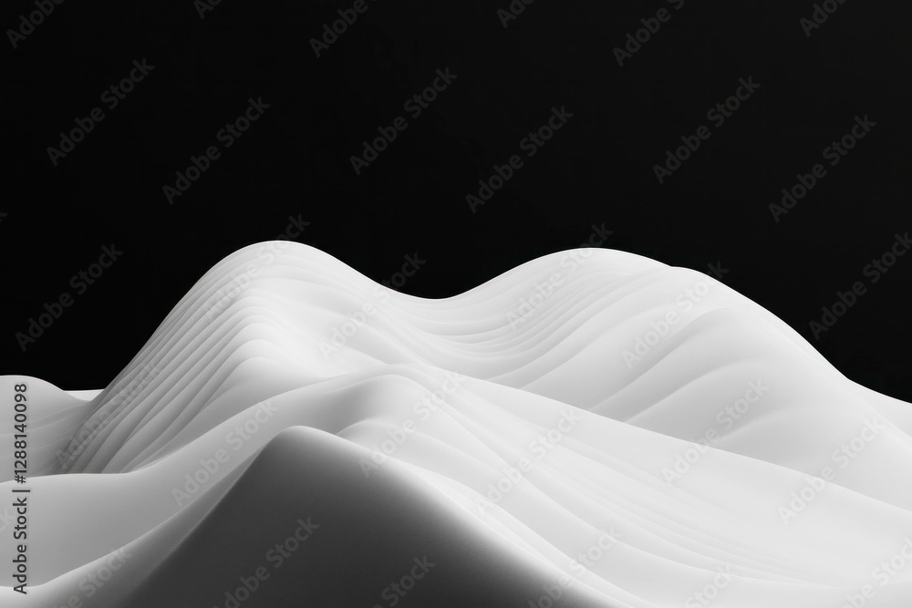 Wall mural Abstract black and white landscape with flowing waves of soft curves and smooth textures, creating a serene and minimalist atmosphere