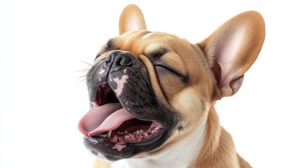 Joyful dog with its mouth open playfully enjoying a bright day in a lively outdoor setting capturing pure happiness