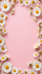 Obraz premium Soft Pink Background with White Chamomile Daisies – Blank Space for Text or Branding