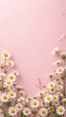  Minimalist White Chamomile Flowers on Pastel Pink Background – Spring and Summer Aesthetic