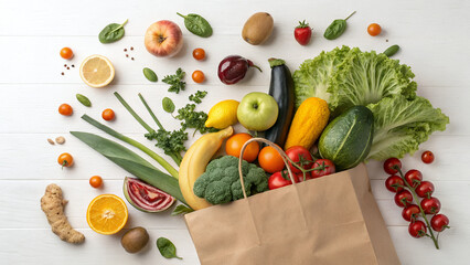 Nourishing Bounty: Fresh Produce Spill from a Grocery Bag.