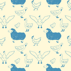 Seamless pattern with hand drawn farm animals