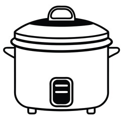 kitchen appliance electric rice cooker, pressure cooker, pot, utensil line art icon sign vector illustration 