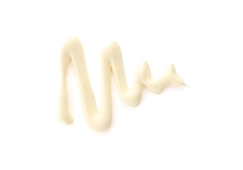 Sample of delicious mayonnaise isolated on white, top view