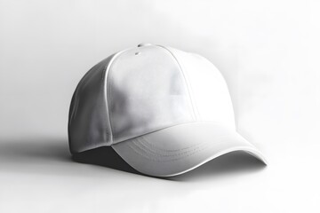 A Simple White Baseball Cap Displayed On A White Background