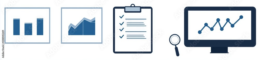 Poster the concept of business analysis is illustrated through modern depictions of a result report icon se