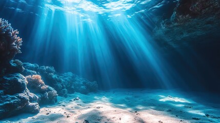 Obraz premium Underwater themes and requested a pastel cute style. Underwater, themes and requested a pastel cute style. Stunning underwater scene with sunlight rays.