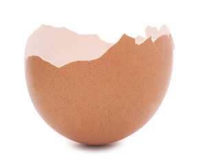 One piece of broken eggshell isolated on white
