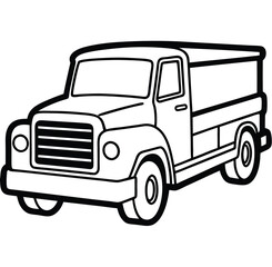 Easy-shape transportation vehicle: a large, heavy road Truck used for carrying goods. Line art, icon, vector, illustration, isolated, design, stock related to transportation. Editable Pro Vector.